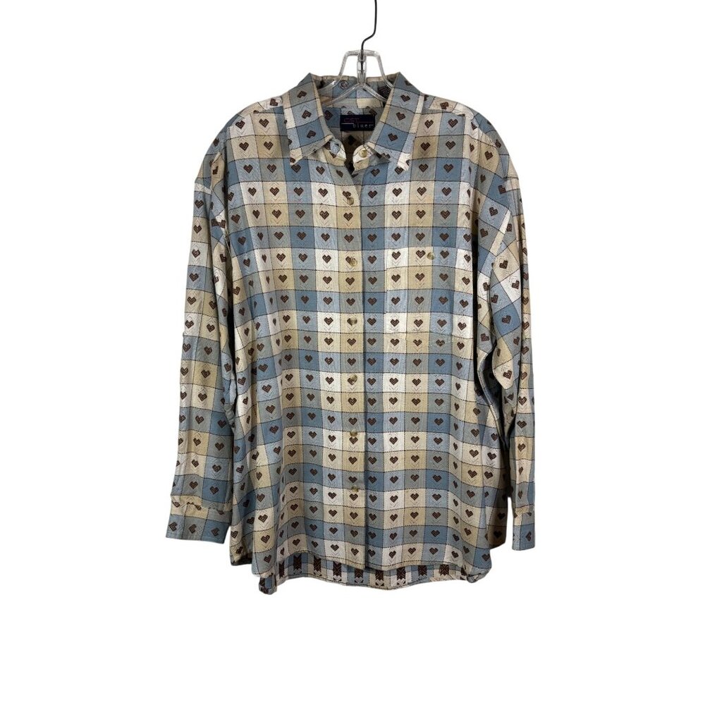 CST Blues Shirt Heart Grid Pattern Size 2X Cotton Streetwear Indie Retro